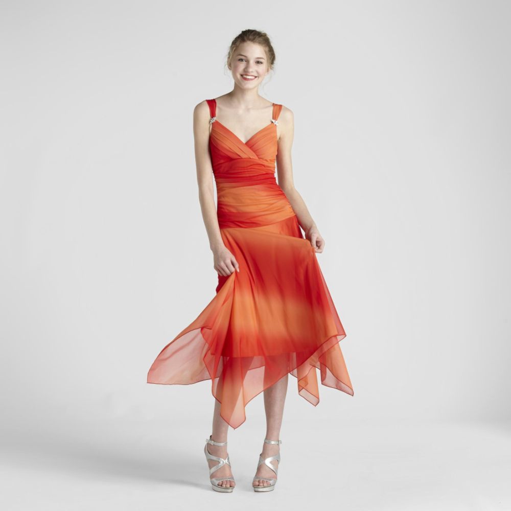 Trixxi Junior's Tangerine Hanky Hem Evening Dress