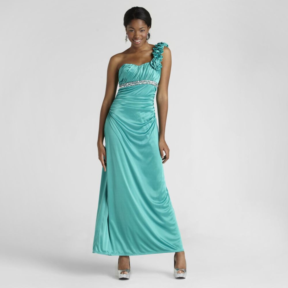 City Triangles Junior's One-Shoulder Turquoise Embellished Gown at Sears.com