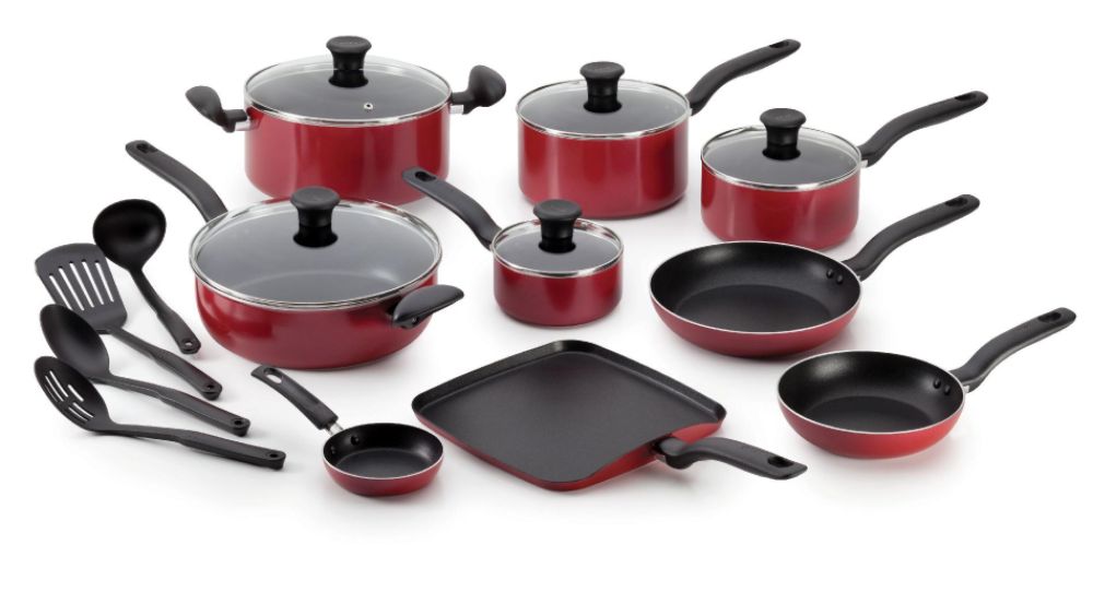 T-fal A777SI64 Initiatives 18-Piece Nonstick Inside and Out Dishwasher Safe Cookware Set, Red at Sears.com