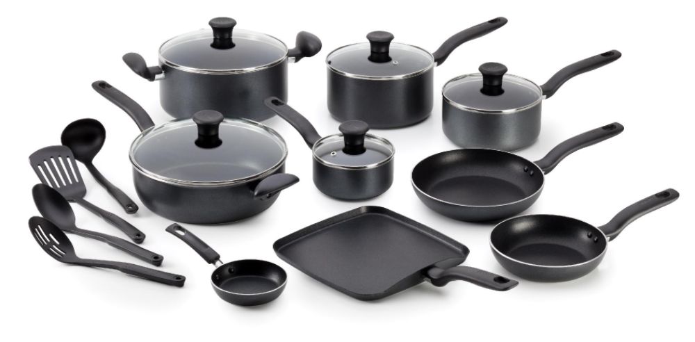 T-fal A821SI64 Initiatives 18-Piece Nonstick Inside and Out Dishwasher Safe Cookware Set, Gray at Sears.com
