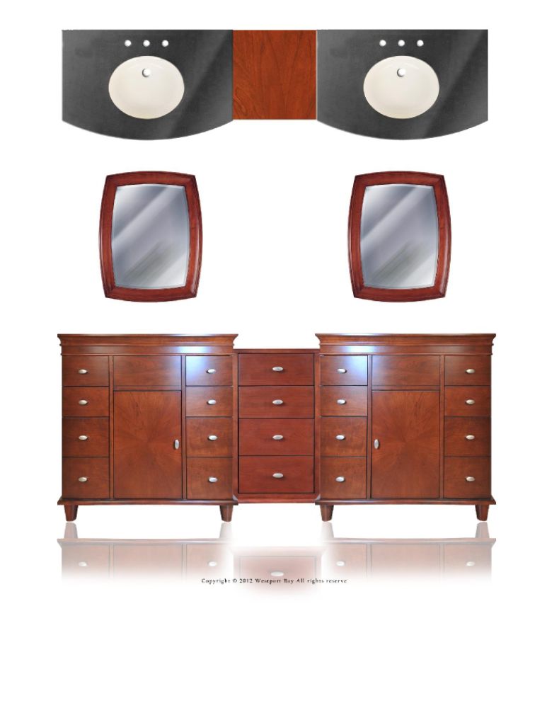 Westport Bay 91" Double Basin Vanity in Warm Cherry Finish, 18" Center Drawers Unit at Kmart.com