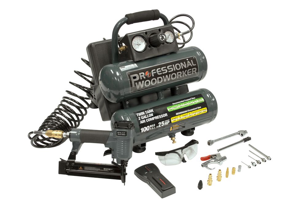 Professional Woodworker 2 Gallon Twin Stack Compressor with Brad Nailer and 20 pc Trim Kit-51735 at Kmart.com