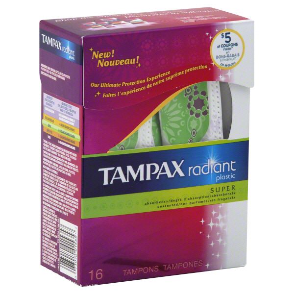 Tampax Radiant Tampons, Plastic, Super Absorbency, Unscented, 16 tampons at Kmart.com