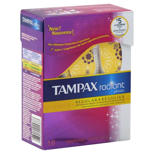 Tampax Radiant Tampons, Plastic, Regular Absorbency, Unscented, 16 tampons at Kmart.com