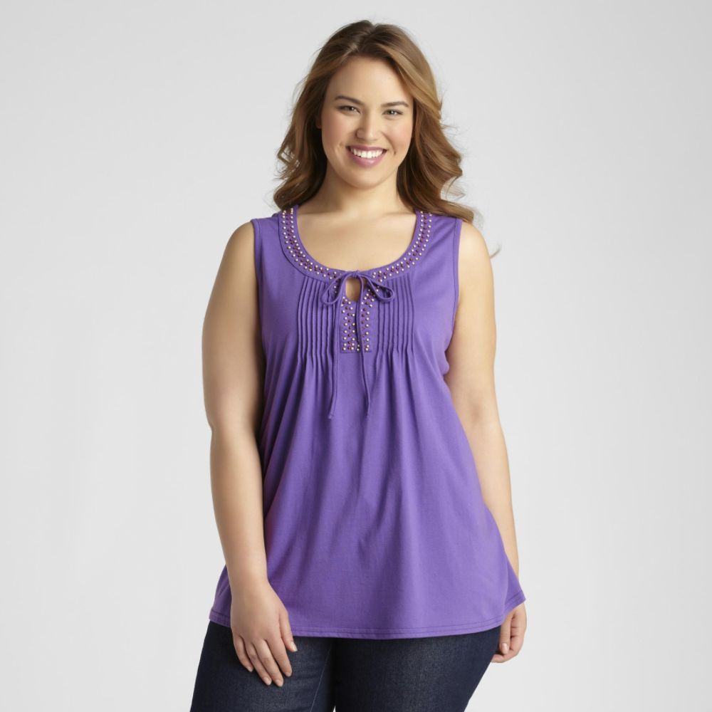 Basic Editions Women's Plus Beaded Trim Tank Top at Kmart.com