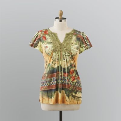 Live and Let Live Women's Plus Kurta Lace Graphic Print Top at Sears.com