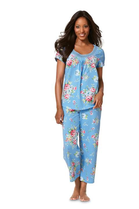 Laura Scott Women's Lace-Trimmed 2-Pc. Floral Capri Pajama at Sears.com