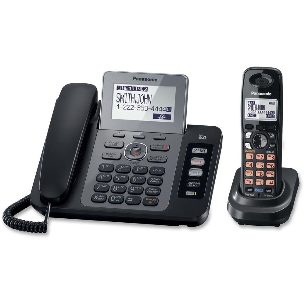 Panasonic KX-TG9471B DECT 6.0 2-Line Answering System with 1 Corded and 1 Cordless Handset