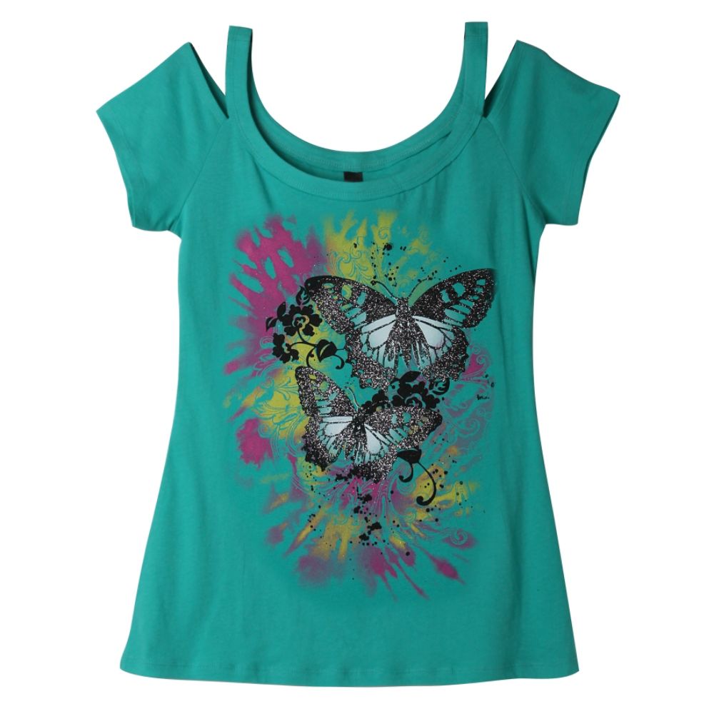 Junior’s Graphic Tee Tye Dye Butterflies Short Sleeve Sea Green at Kmart.com