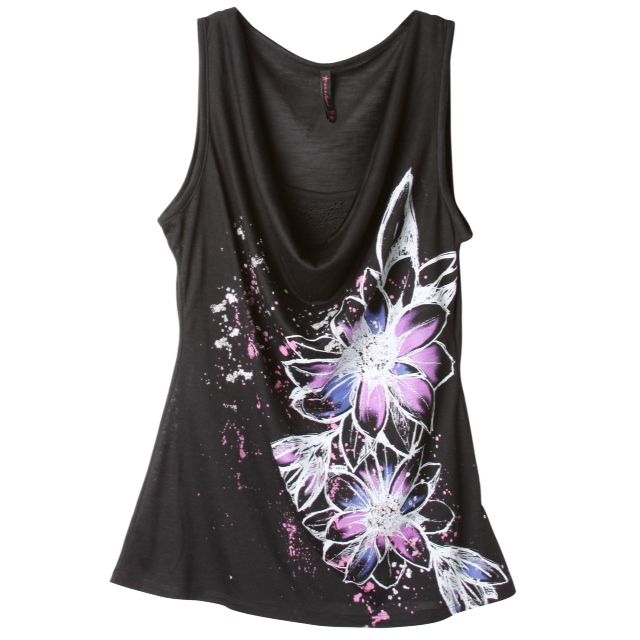 Junior’s Graphic Tee Drape Sketchy Flower Sleeveless Black at Kmart.com