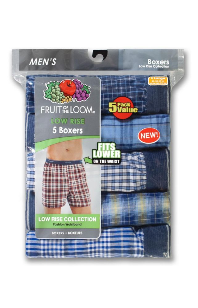 Fruit of the Loom Men s Underwear 5 Pack Boxers Cotton Blend Low Rise Plaid Multicolor