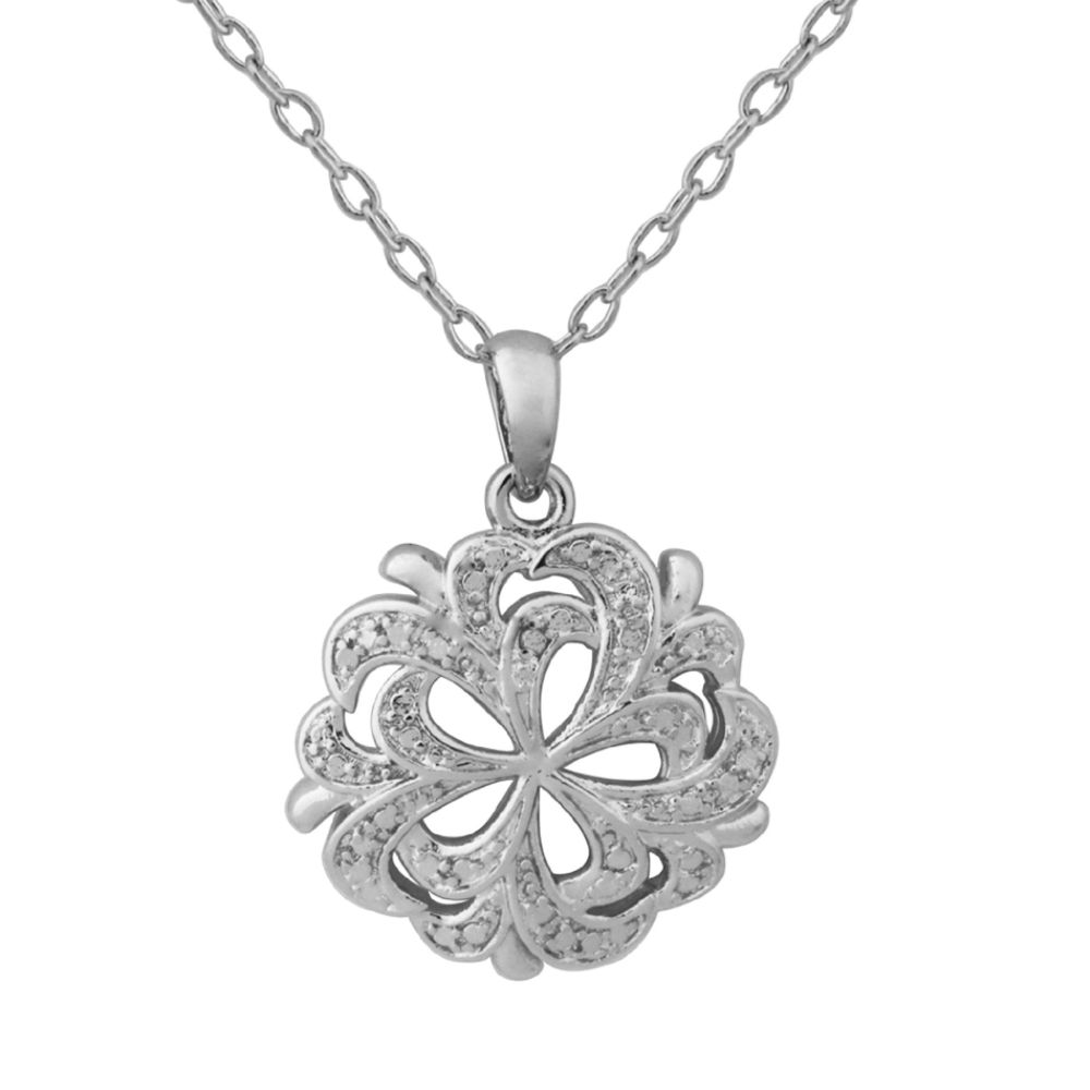 Rhodium Plated Brass Diamond Accent Flower Pendant with 18" Chain at Kmart.com