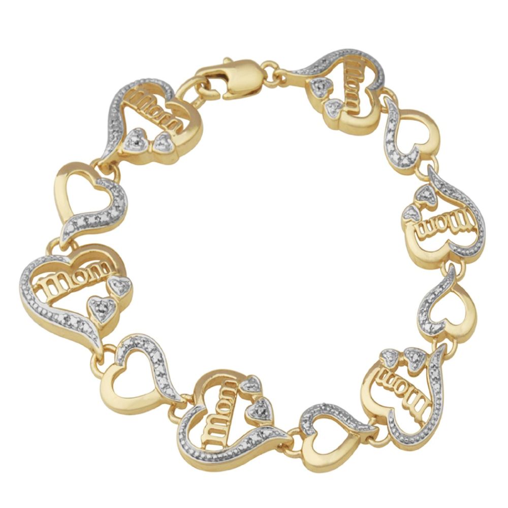 18K Gold Over Brass Diamond Accent Heart Mom Two Tone Bracelet at Sears.com