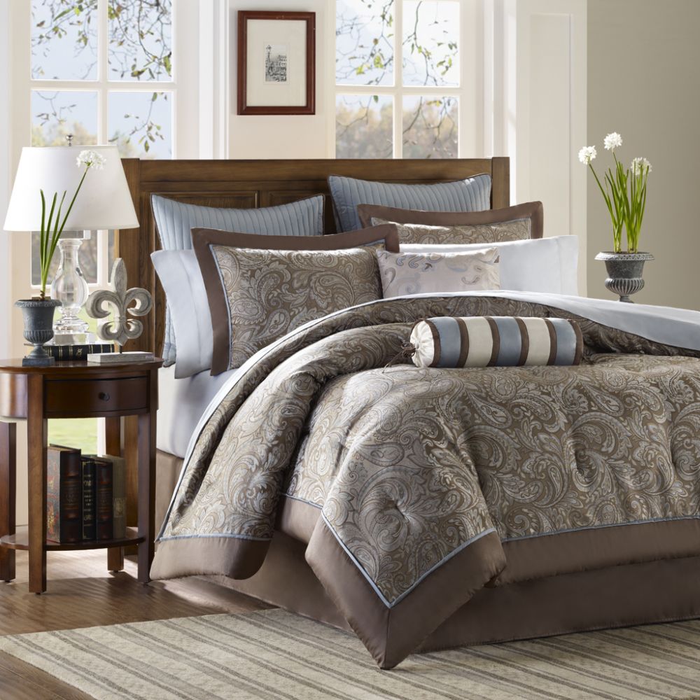 Madison Classics Whitman Blue/Taupe California King  12pcs Jacquard Comforter Set at Sears.com