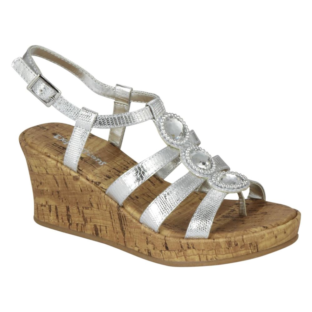 Expressions Girl's Claudette Jeweled Wedge Sandal - Silver at Kmart.com
