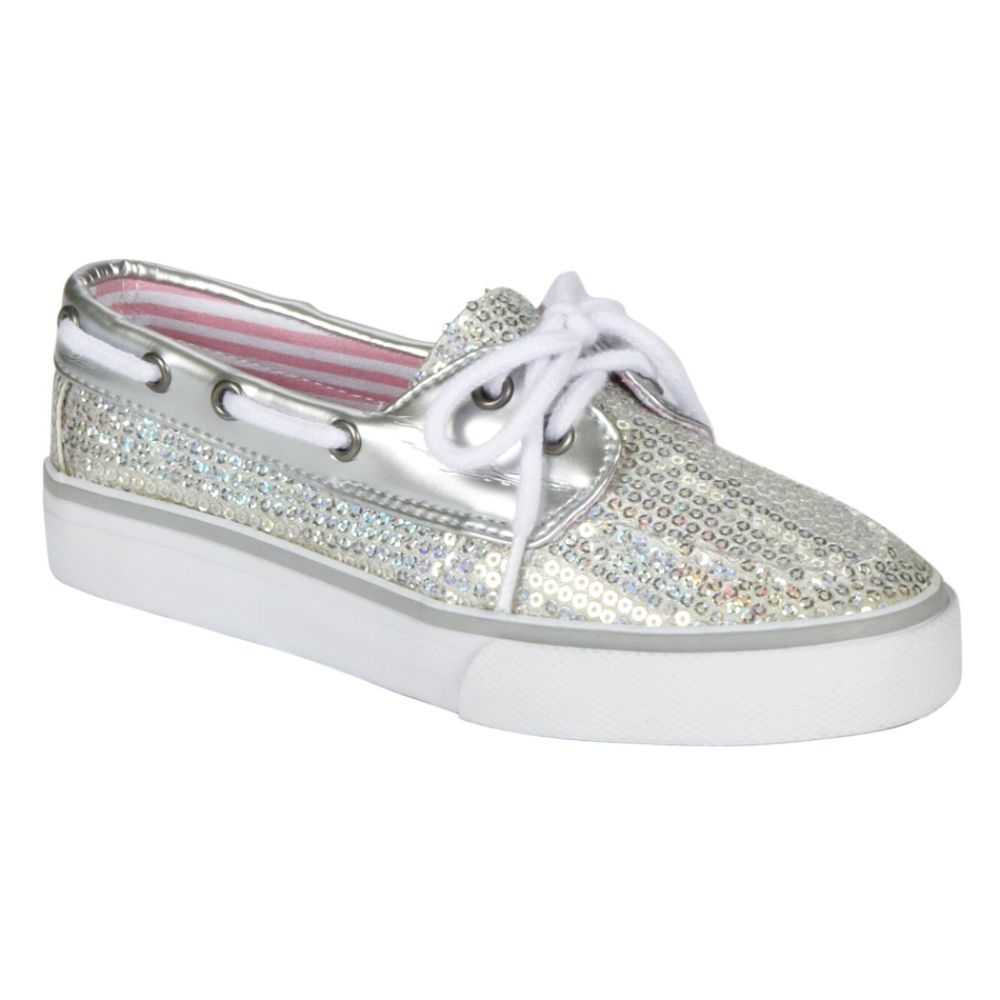 Expressions Girl's Anchor Glitter Boat Shoe - Silver at Kmart.com