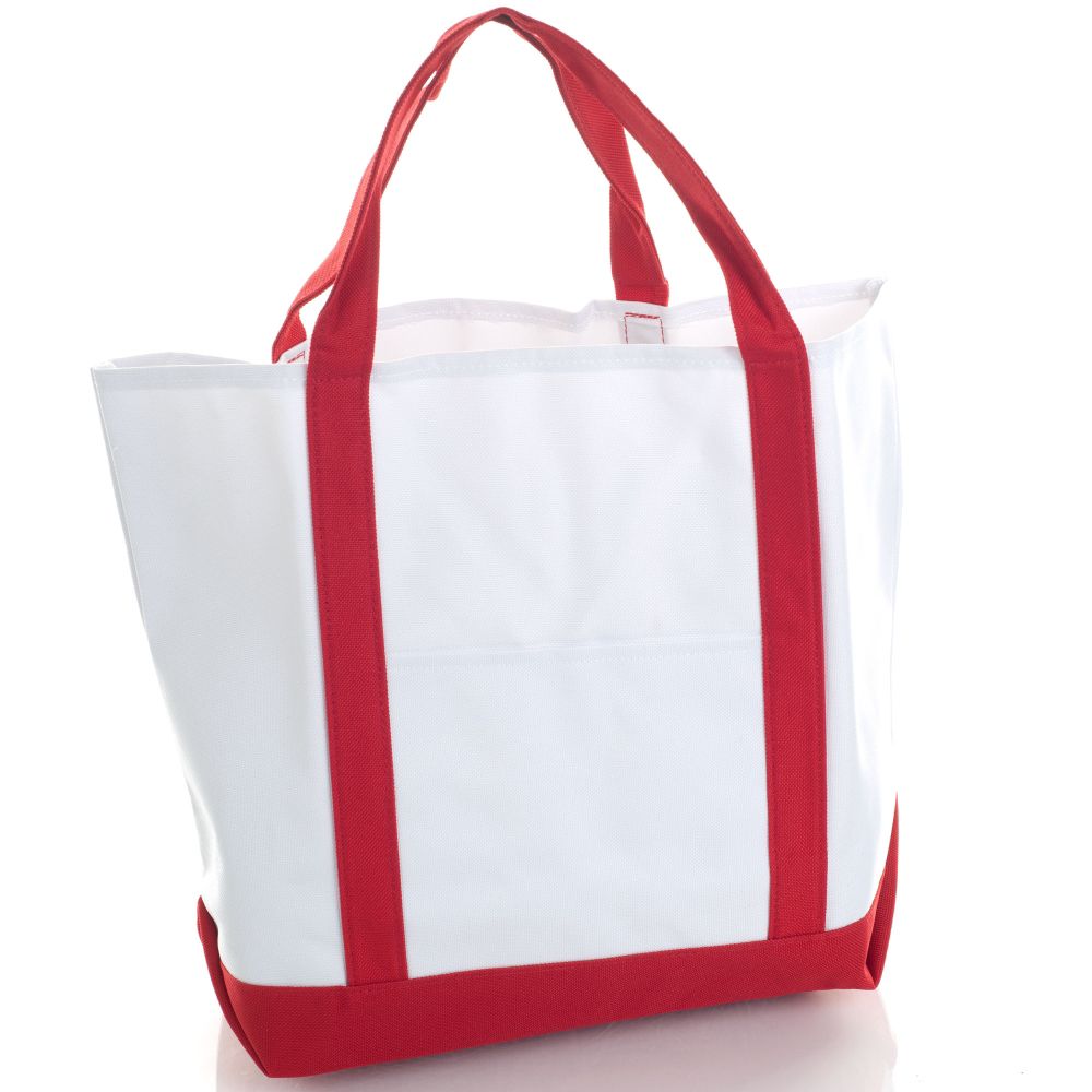 Toppers Polyester Tote with Front Pocket - White and Red