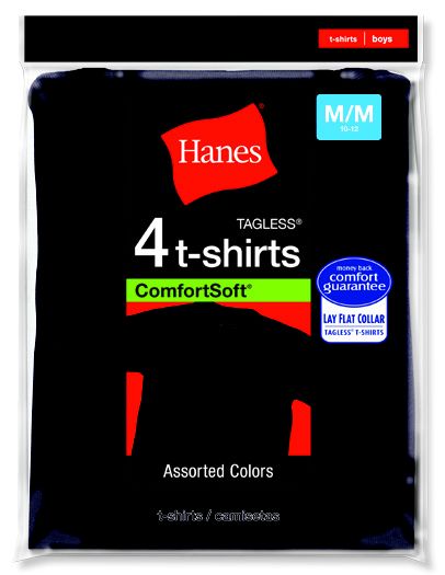 Hanes Boy's ComfortSoft Tagless 4 Pack T-Shirts - Assorted at Kmart.com