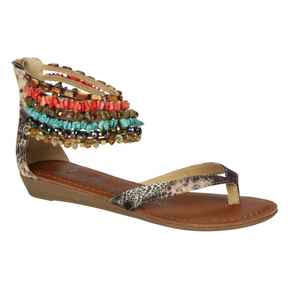 Rebel by Zigi Women's After Party Beaded Ankle Wrap Sandal - Animal/Multi at Sears.com