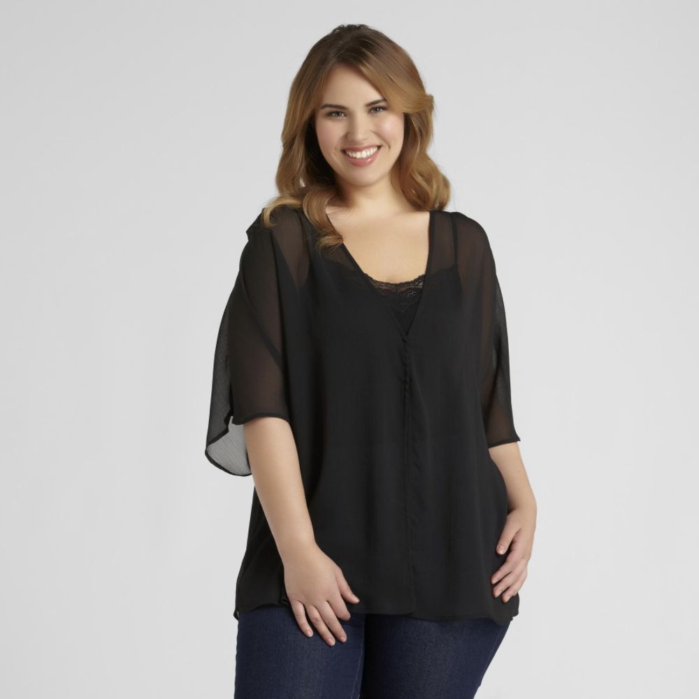 Beverly Drive Women's Plus Sheer Crochet Inset Jacket at Sears.com