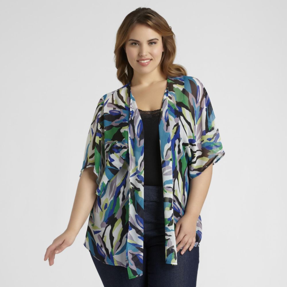 Beverly Drive Women's Plus Watercolor Print Sheer Jacket at Sears.com