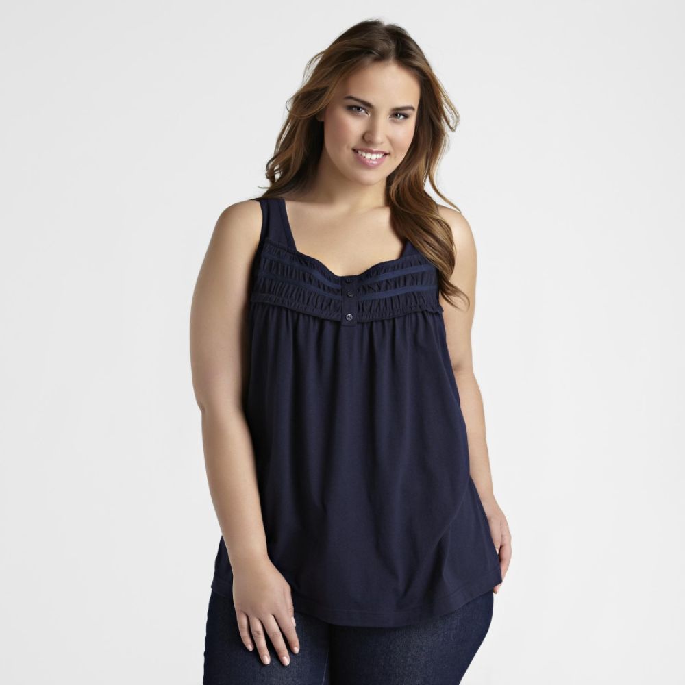 Basic Editions Women's Plus Smocked Henley Tank Top at Kmart.com