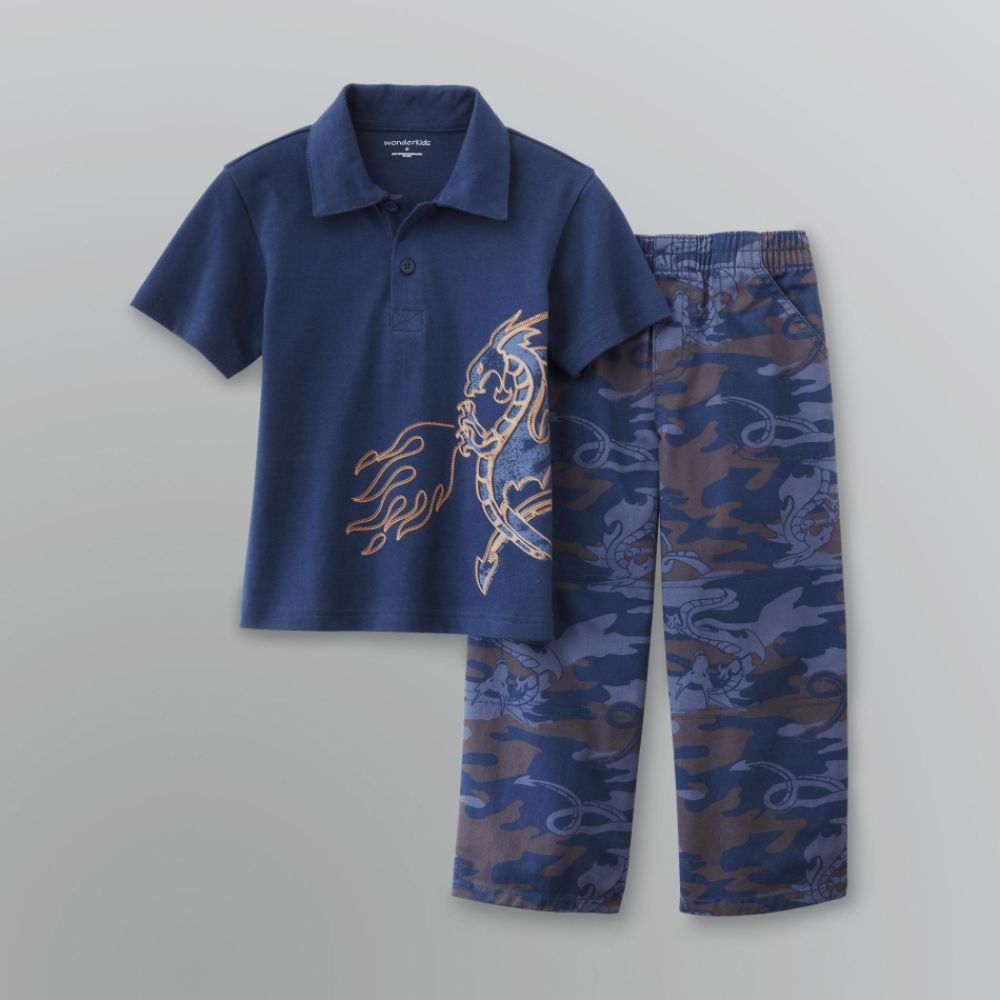 WonderKids Toddler Boy's Dragon Graphic Polo and Pants Set