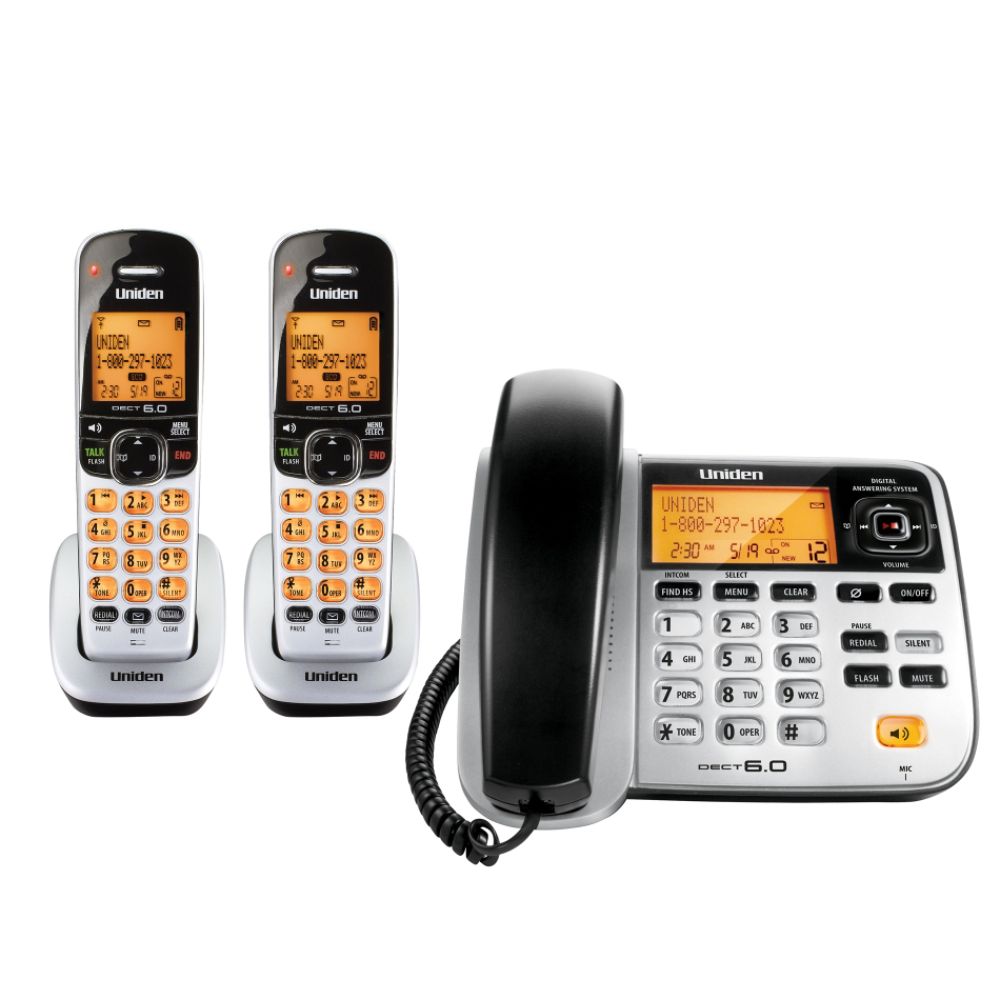 Uniden DECT 6.0 Corded/Cordless Phone w/ 2 Cordless Handsets, Digital Answering System