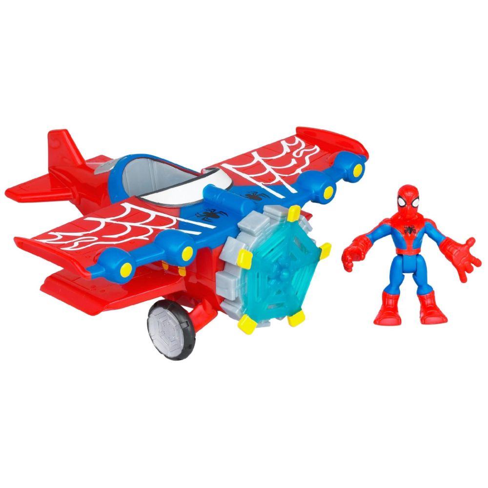 Playskool MARVEL Spider-Man Adventures PLAYSKOOL * HEROES STUNT WING SPIDER PLANE with SPIDER-MAN Vehicle