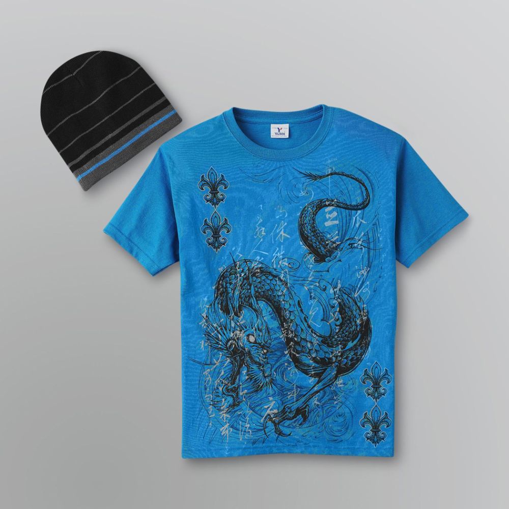 Hybrid Boy's Attitude T-Shirt and Beanie Set - Dragon Turquoise