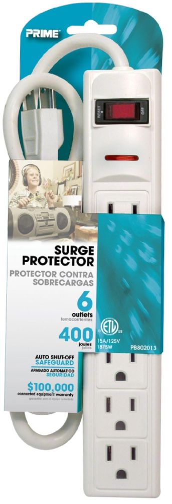 Prime&nbsp; 6 OUTLET 400J SURGE 18 INCH CORD