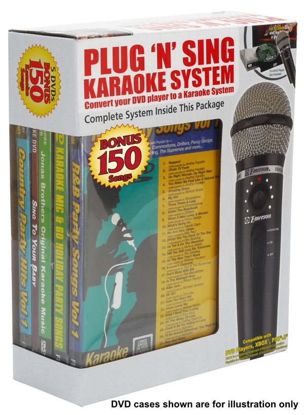 Emerson Plug N Play Karaoke Microphone System With 150 Songs On DVD