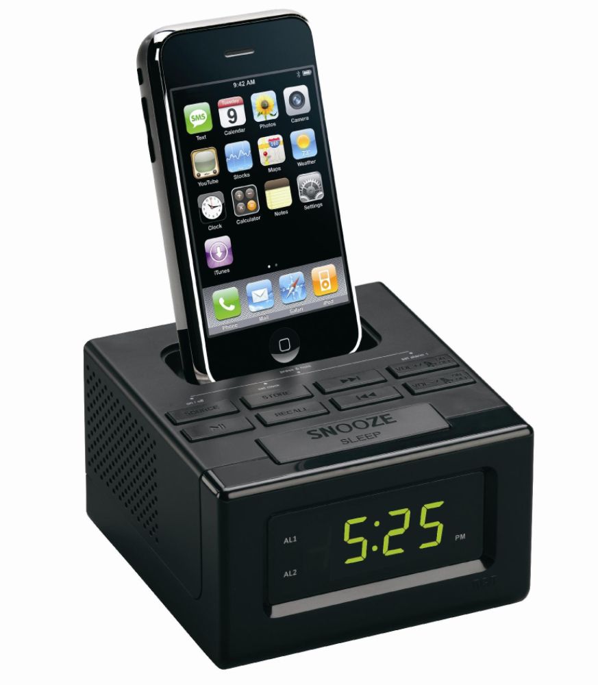 RCA Alarm Clock Docking Station for iPhone/iPod in Black