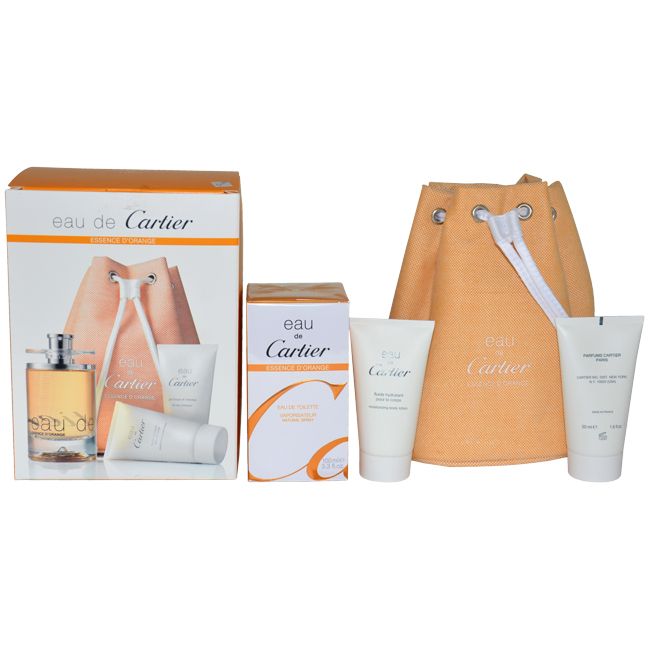 Eau De Cartier Essence D'Orange by Cartier for Men - 4 Pc Gift Set 3.3oz EDT Spray, 1.6oz Gel Corps, 1.6oz Fluide Hydratant, Bag