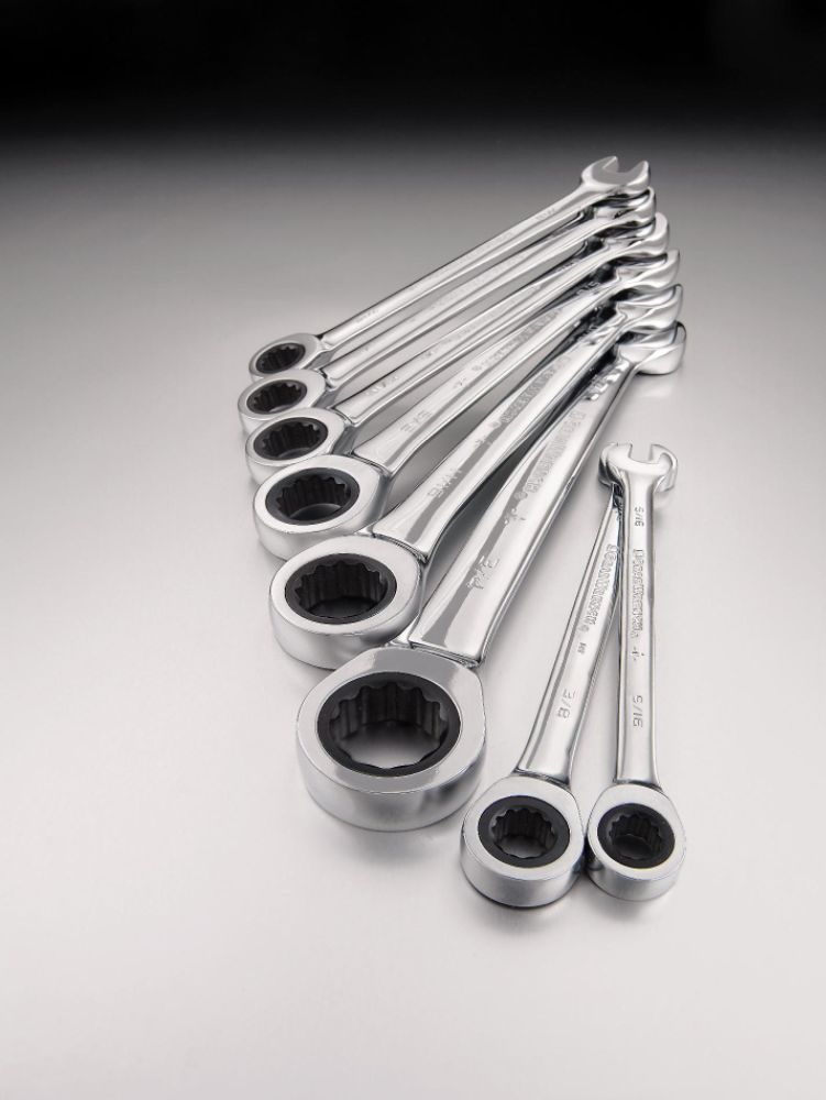 8 pc. Standard Flat Full Polish Ratcheting Combination Wrench Set