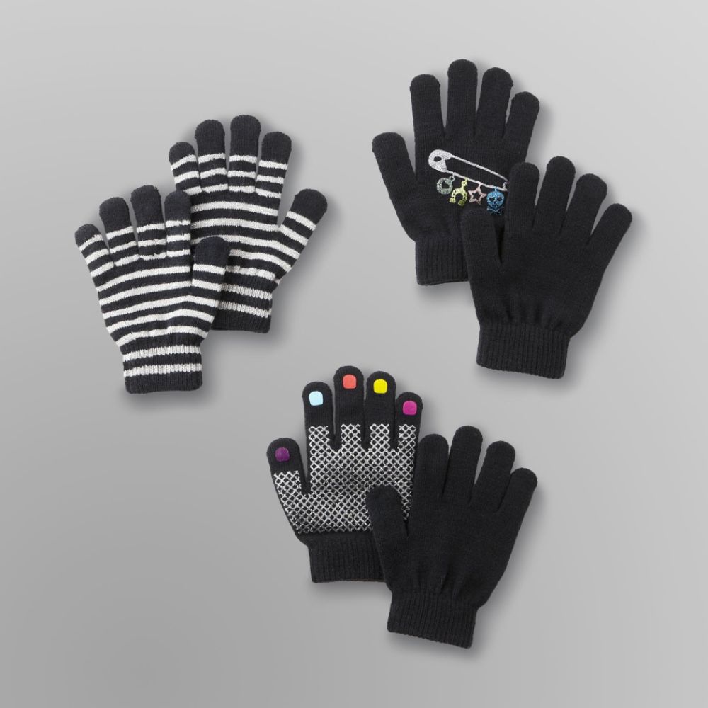 Canyon River Blues Girl's Knit Gloves- 3-Pack Black