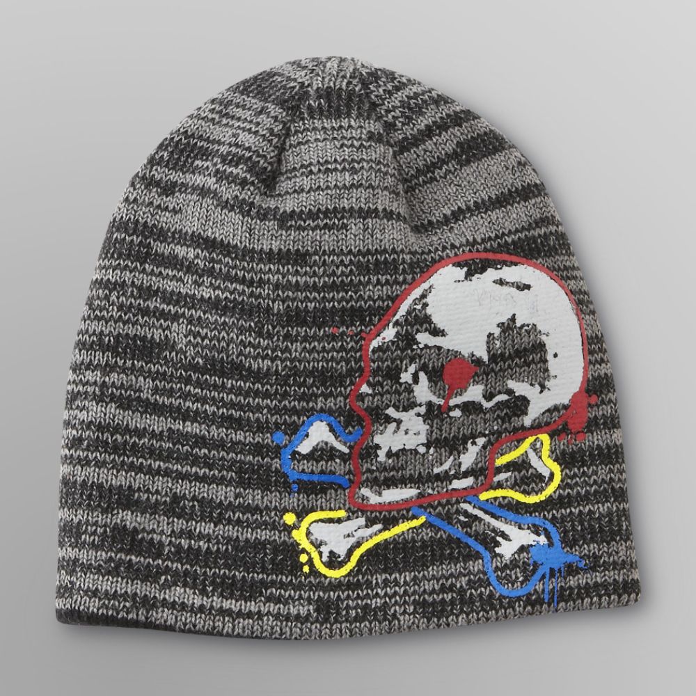 Aquarius Boy's Reversible Ski Cap - Skull Gray