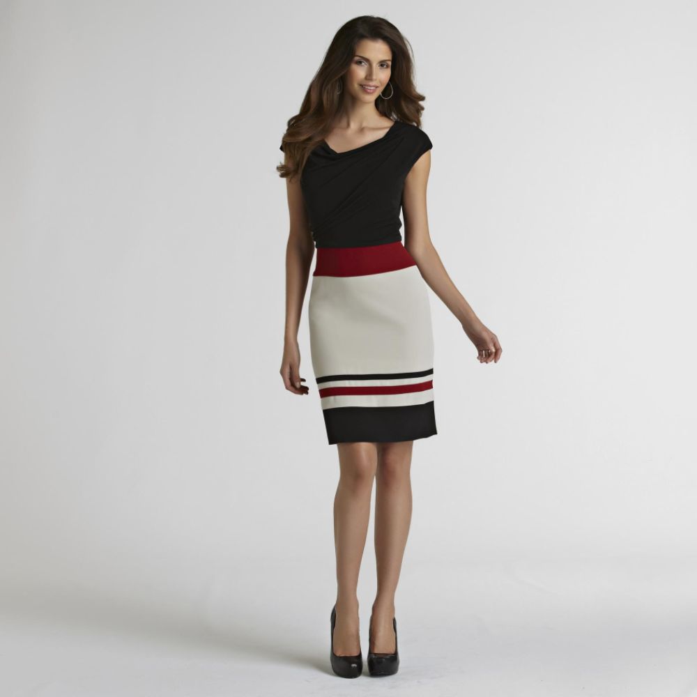 платье (Studio 1 Women's Drape Neck Pencil Dress - Colorblock)
