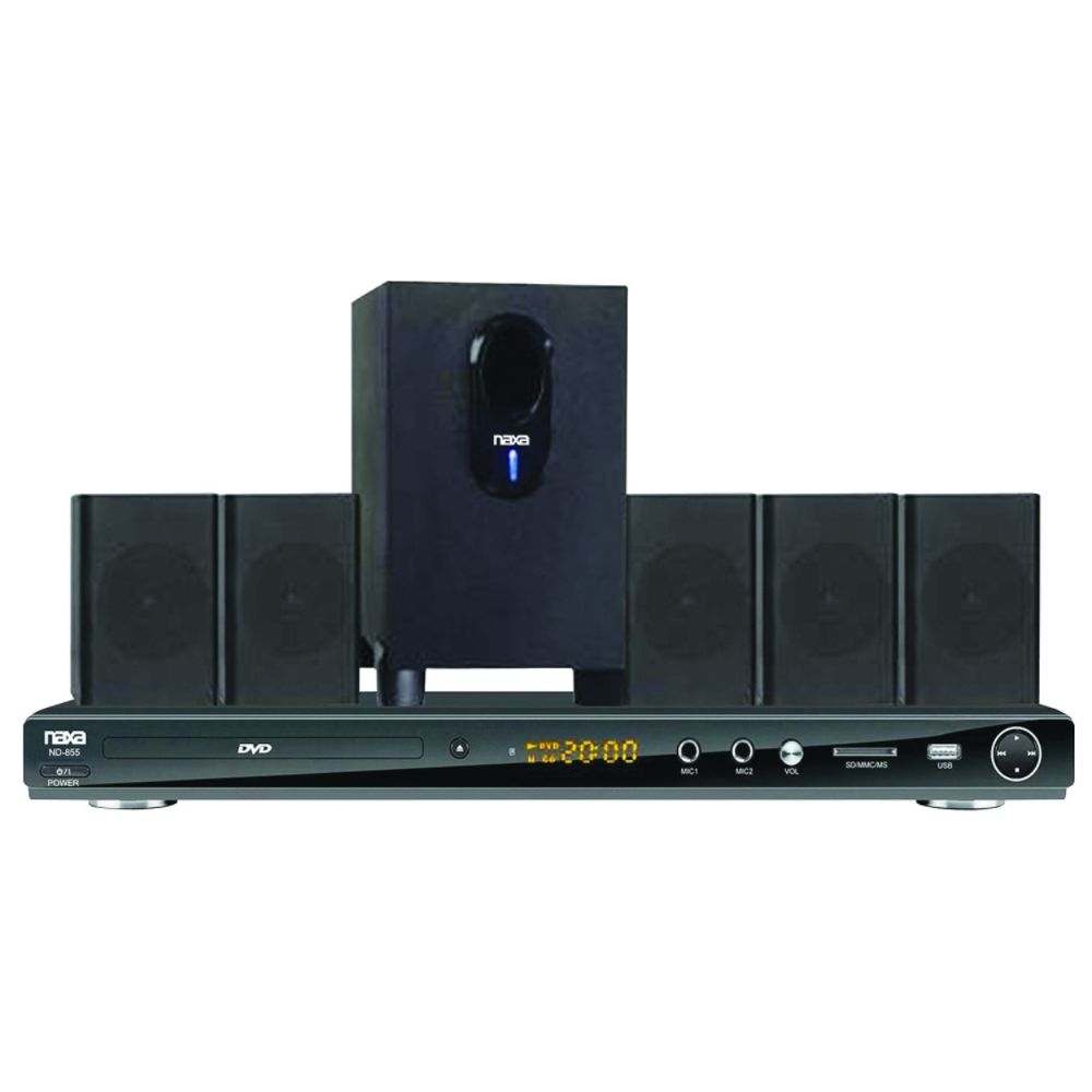 Naxa 5.1 Channel DVD Home Theater System with Progressive Scan DVD Player, Karaoke Function and USB/SD/MMC Inputs