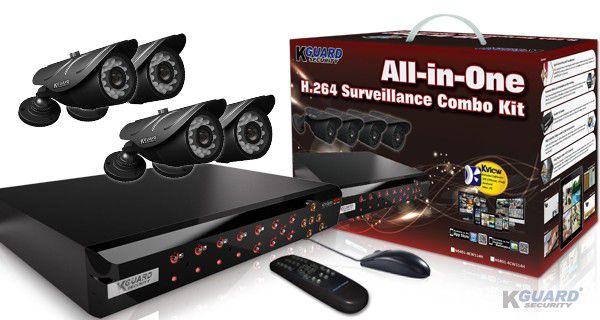 KGUARD Security KGUARD 4CH Surveillance DVR + 4 CCD Security Cameras with 500GB HDD - NS401-4CW214H-500G