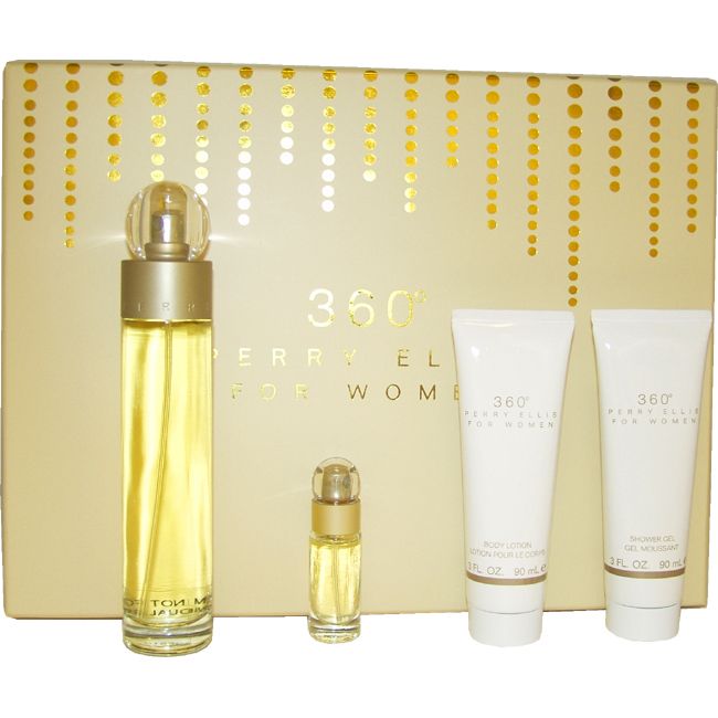 360 by Perry Ellis for Women - 4 Pc Gift Set 3.4oz edt spray, 3oz body lotion, 3 oz shower gel, 7.5 ml edt spray