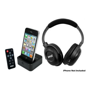 Pyle UHF Wireless Stereo Headphone with Wireless iPhone/iPod Dock Transmitter and RF Remote Control