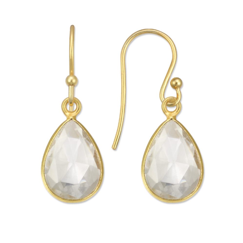 18kt Gold over Sterling Silver Pear-Shape Clear Quartz Dangle Earrings