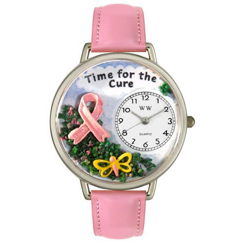 Whimsical Watches Time for the Cure Pink Leather And Silvertone Watch #U1110001