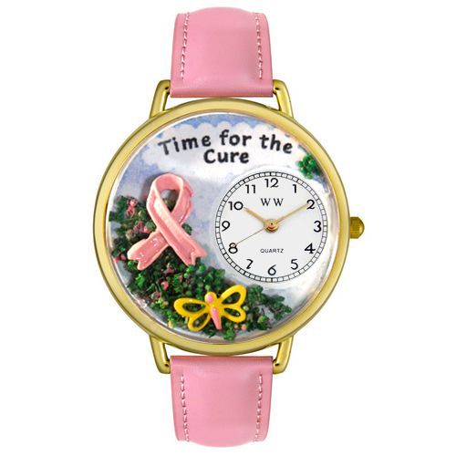 Whimsical Watches Time for the Cure Pink Leather And Goldtone Watch #G1110001
