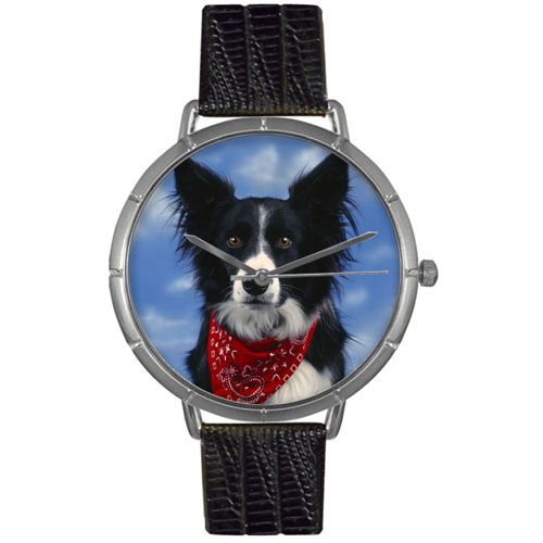 Whimsical Watches Border Collie Black Leather And Silvertone Photo Watch #T0130028