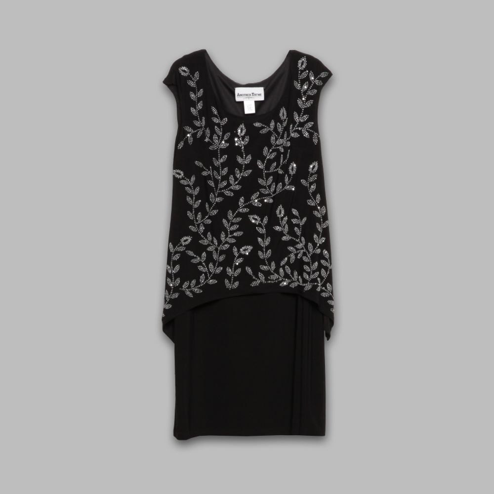 Another Thyme Women s Dress Beaded Cap Shoulder Layered Black