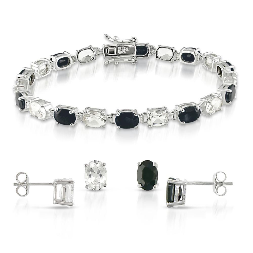 22 4/5 Carat T.G.W. Black Sapphire and White Topaz Sterling Silver Bracelet (7