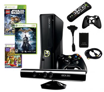 Microsoft XBOX 360 Slim 4GB Kinect Bundle with 3 Games, Remote, and More