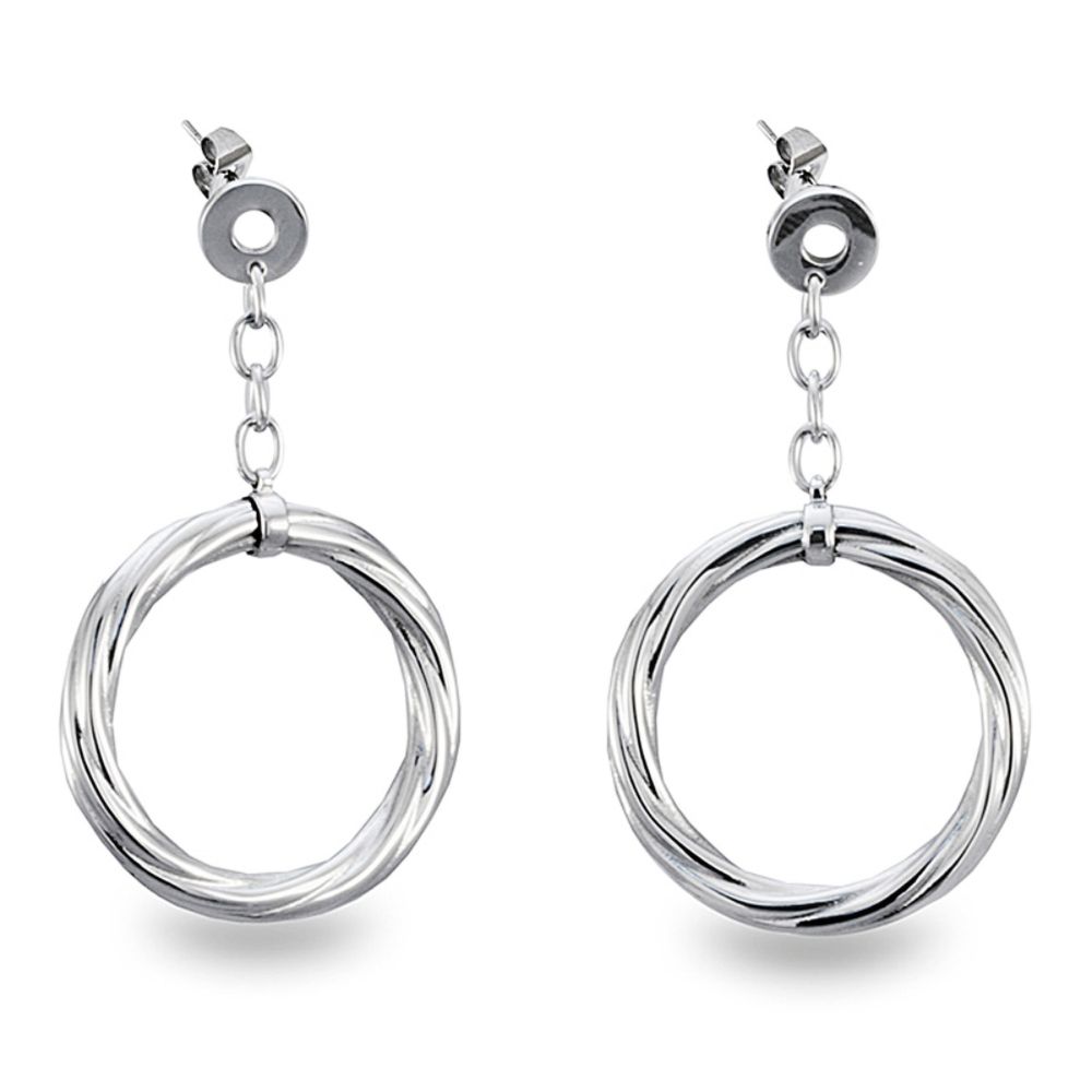West Coast Jewelry Stainless Steel Textured Dangle Hoop Earrings